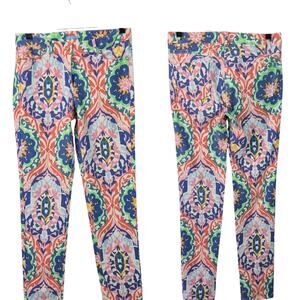 J. McLaughlin Lexi Midi Oahu Green Coral Blue Pastel   Mid Rise Pants Jeans 4 28